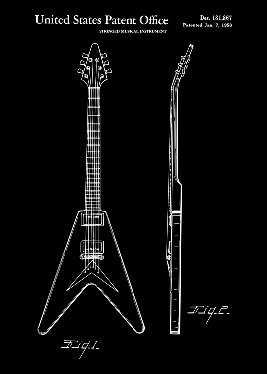 Poster Gibson Flying V Guitar 1958 Patent