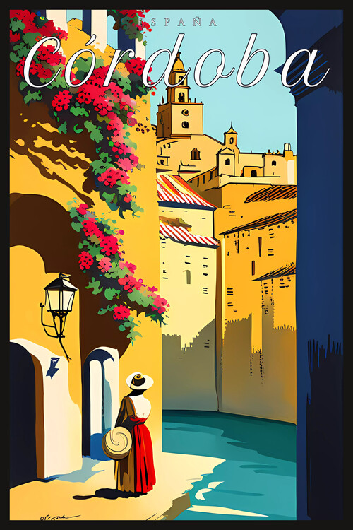 Poster CORDOBA Spain: Flowers & Courtyards in Every Corner: Vintage