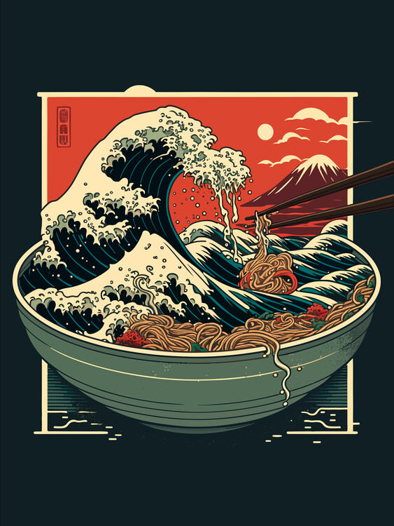 Poster Japanese ramen and Japanese Wave