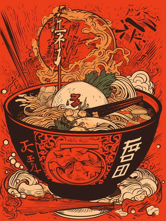 Poster Red Japanese ramen