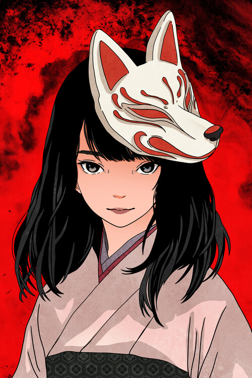 Плакат Kitsune anime girl