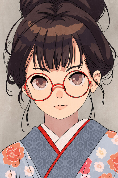 Плакат Cute anime girl glasses
