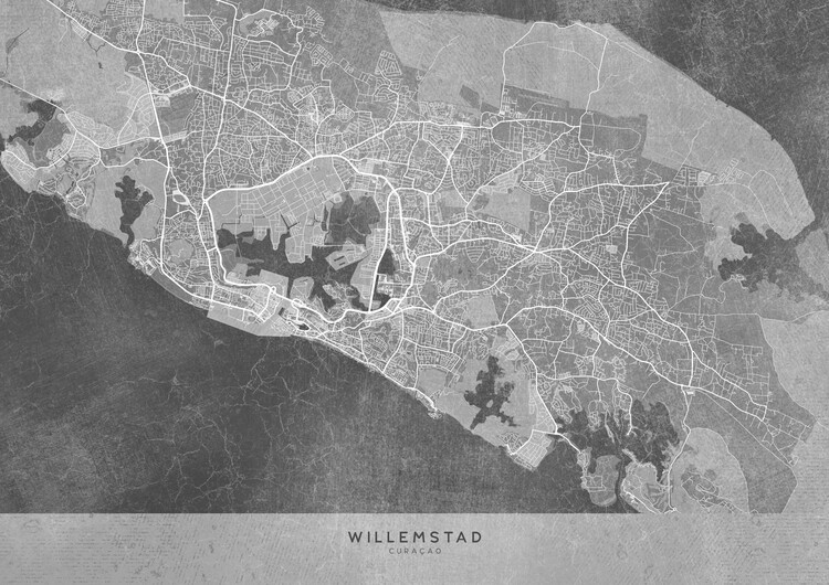 Poster Map of Willemstad Curaçao in gray vintage style