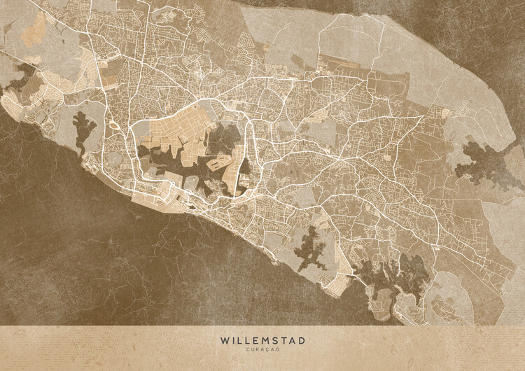 Poster Map of Willemstad Curaçao in sepia vintage style