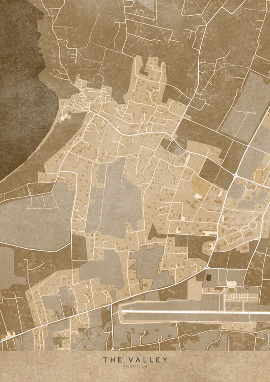 Poster Map of The Valley (Anguilla) in sepia vintage style