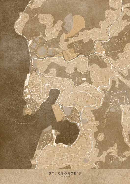 Poster Map of St George's (Grenada) in sepia vintage style