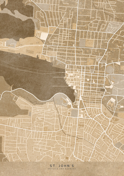 Poster Map of St. John's (Antigua and Barbuda) in sepia