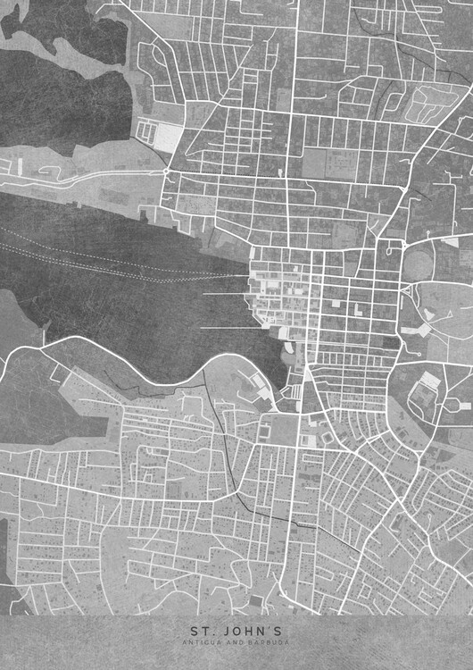 Quadro em tela Map of St. John's (Antigua and Barbuda) in gray