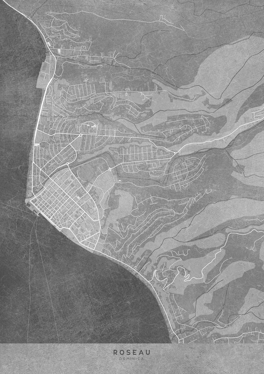Poster Map of Roseau (Dominica) in gray vintage style