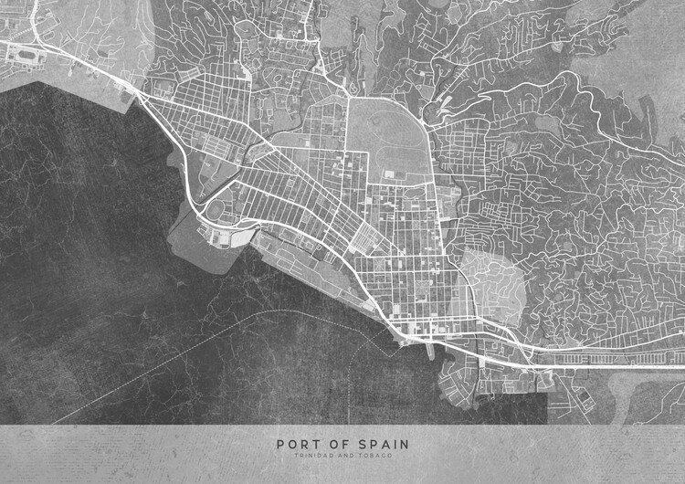 Плакат Map of Port of Spain (Trinidad and Tobago) in gray