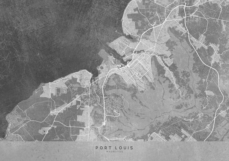 Poster Map of Port Louis (Mauritius) in gray vintage style