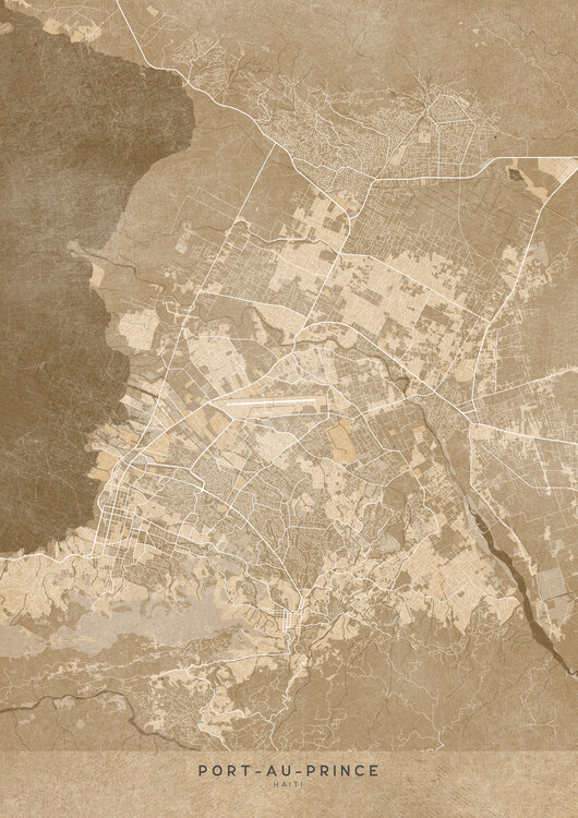 Plakát Map of Port au Prince (Jamaica) in sepia vintage style