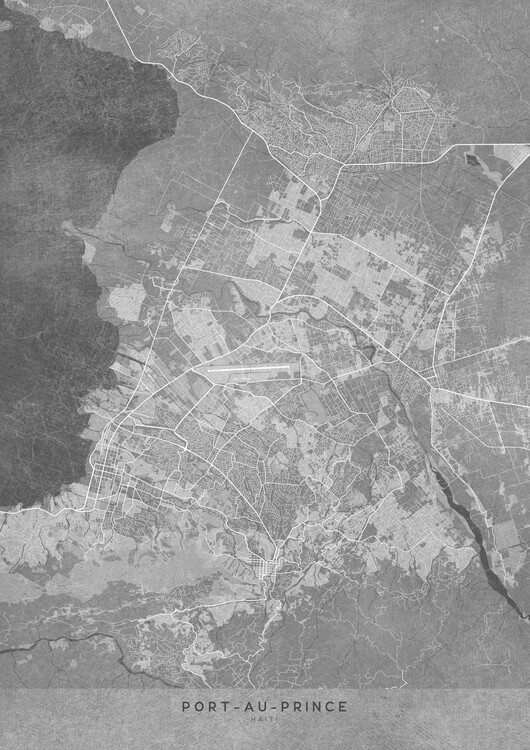 Plakát Map of Port au Prince (Jamaica) in gray vintage style