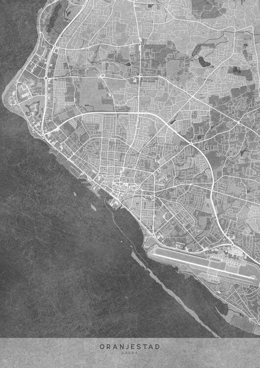 Принти на полотні Map of Oranjestad (Aruba) in gray vintage style