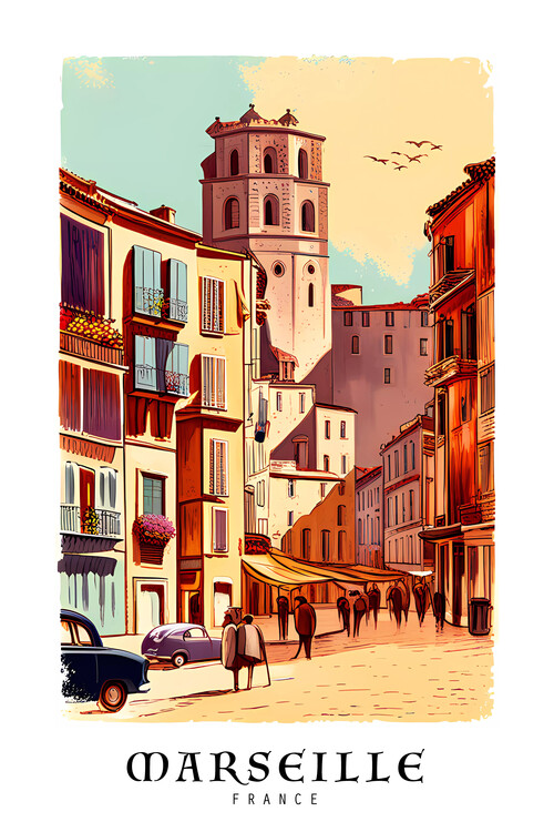 Poster MARSEILLE /France : Marseille's Retro-Vintage Lively Rhythms