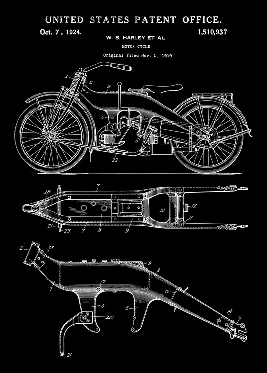 Poster Vintage Harley-Davidson Motorcycle Patent from 1924