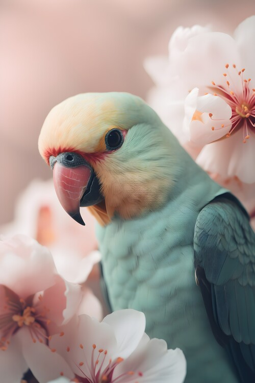 Plagát Parrot bird in flowers