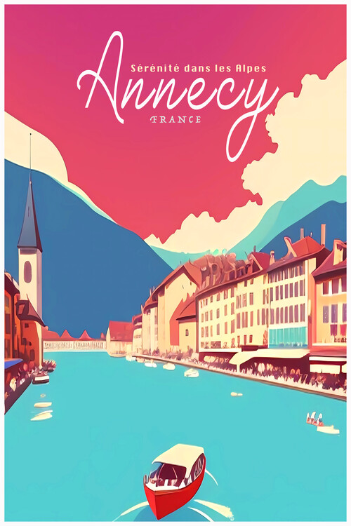 Poster ANNECY | France : Serenity in the Alps: Retro Vintage Travel