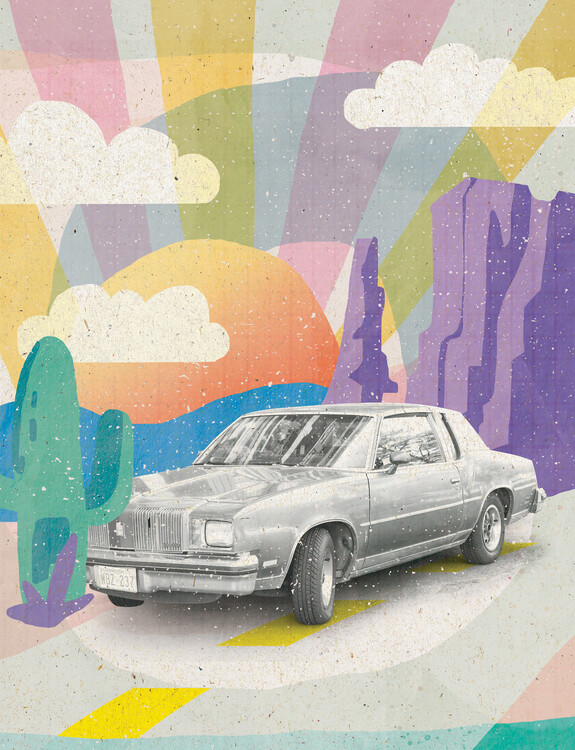 Poster Vintage Car in the Desert