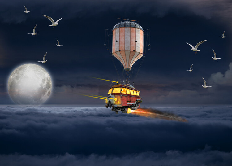 Canvas Print Flying Bus