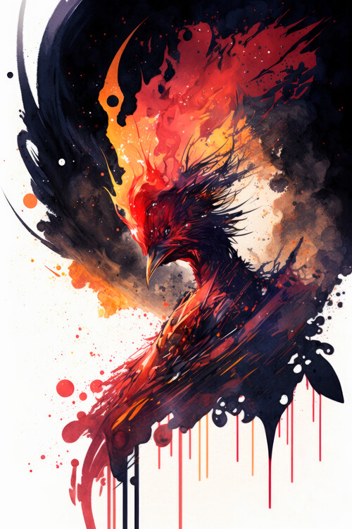 Плакат Watercolor painting of a cosmic phoenix bird