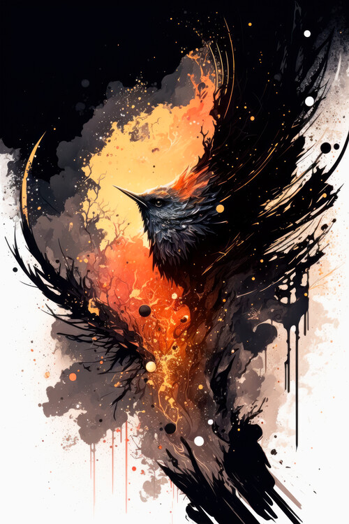 Плакат Watercolor black thrush