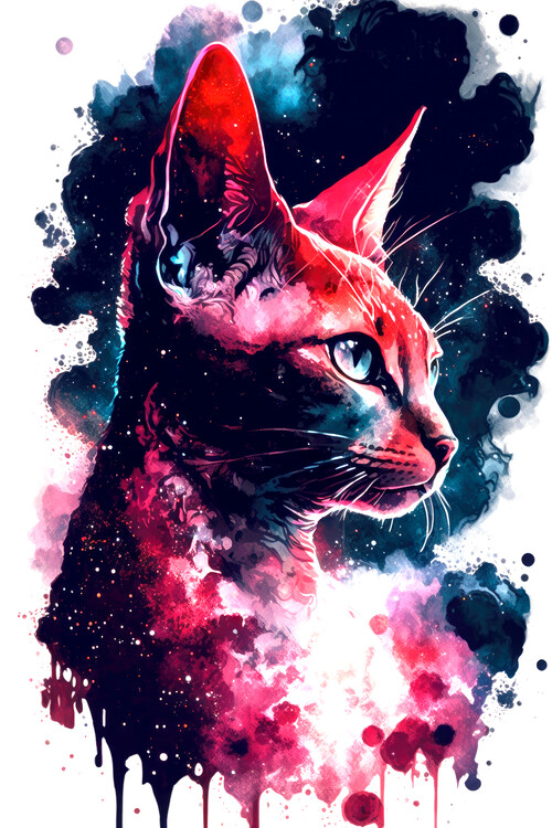 Плакат Watercolor cosmic cat