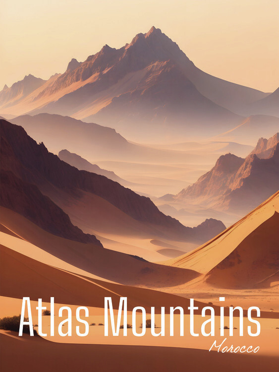 Plakát Atlas Mountains Morocco Travel Poster