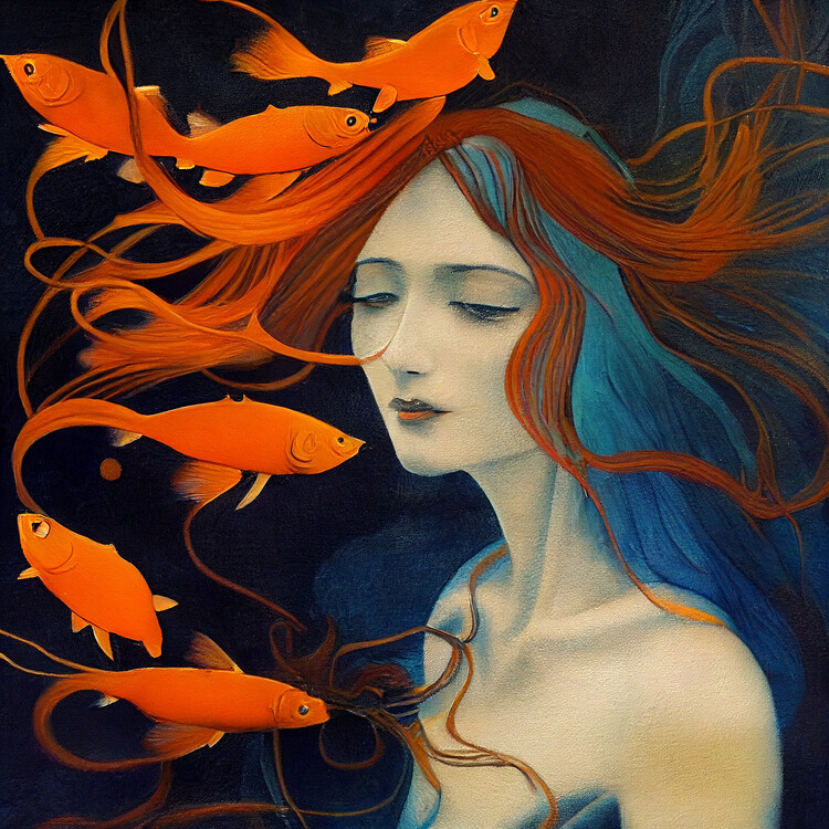 Poster Beautiful woman portrait, Abstract painting brush Strokes,