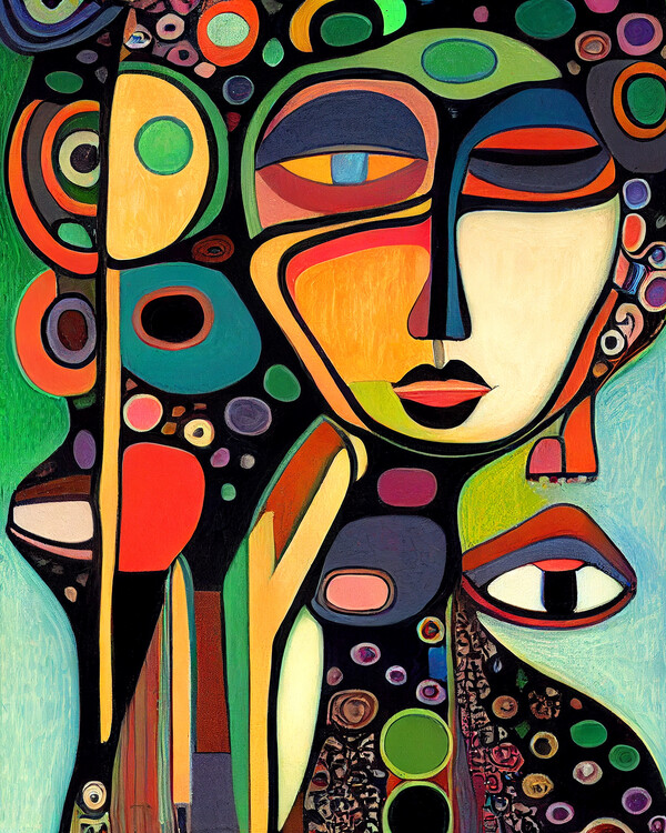 Poster Abstract woman face painting, figurative wall art prints