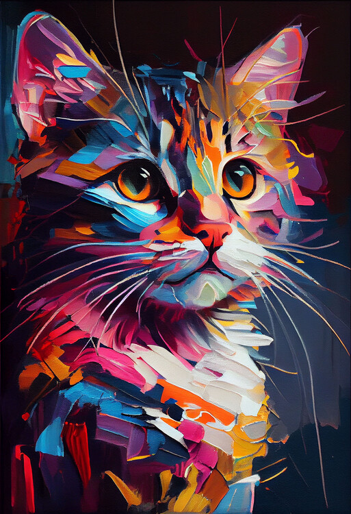 Poster Abstract Cute cat Painting Brush Strokes, wall art prints