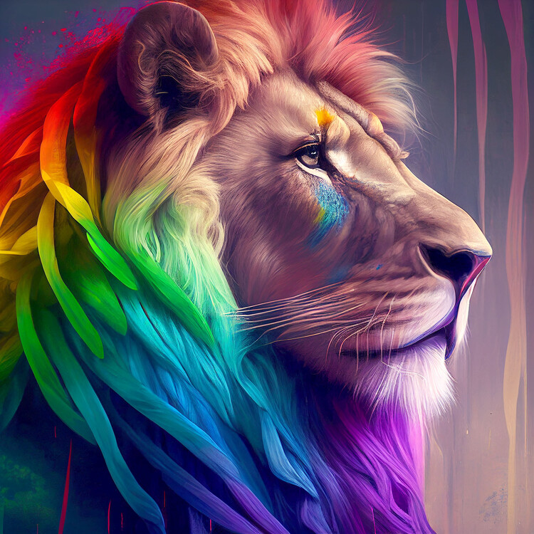 Poster Lion animal digital colorful illustration, wall art prints