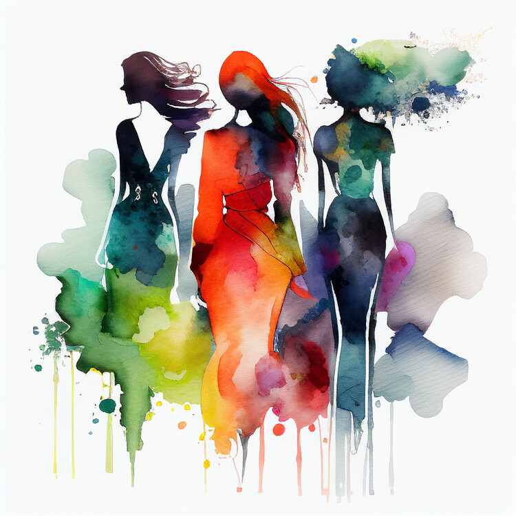 Poster Watercolor fashion painting, Blue Misty & white background