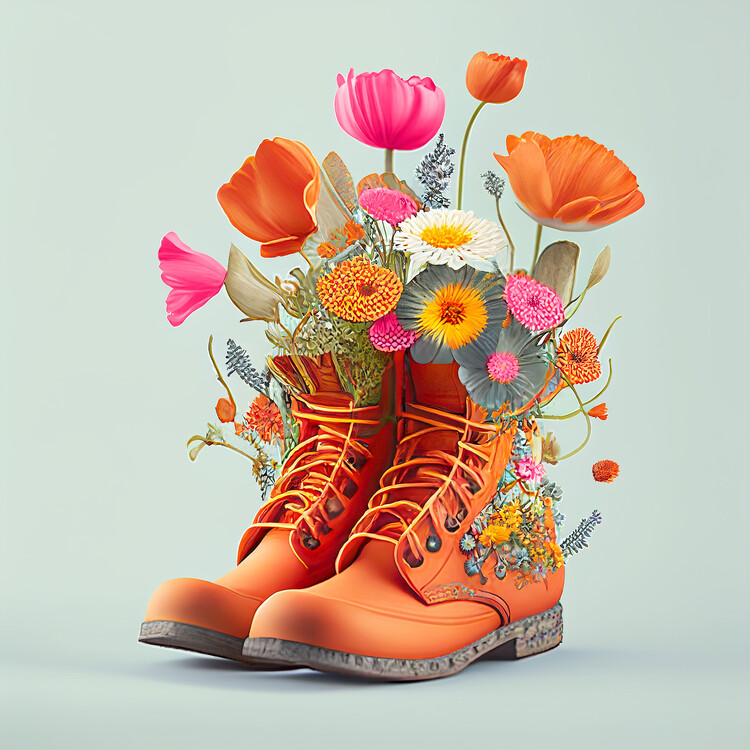 Poster Digital painting, shoes and flowers, posters & art prints