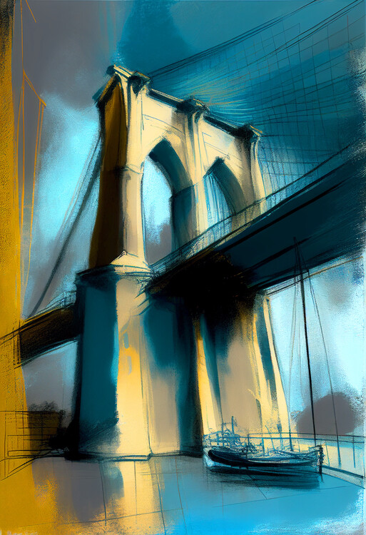 Poster Abstract painting,sketch Brooklyn bridge, canvas art prints