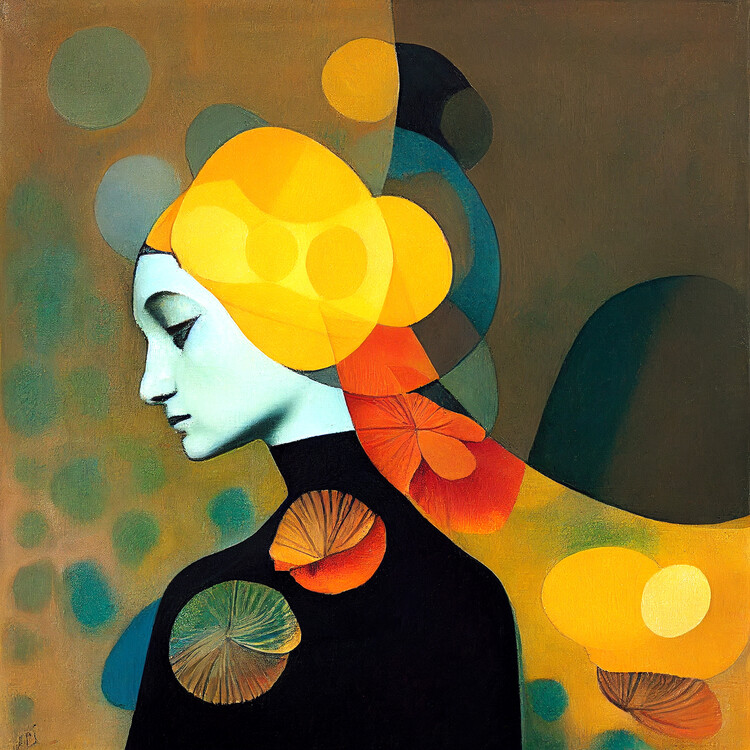 Poster Abstract thoughtful woman painting on canvas, art prints