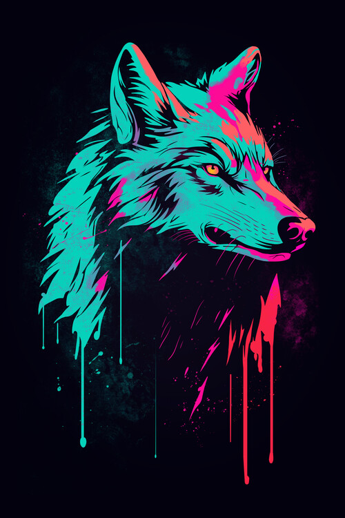 Plakat Splatter retro wolf