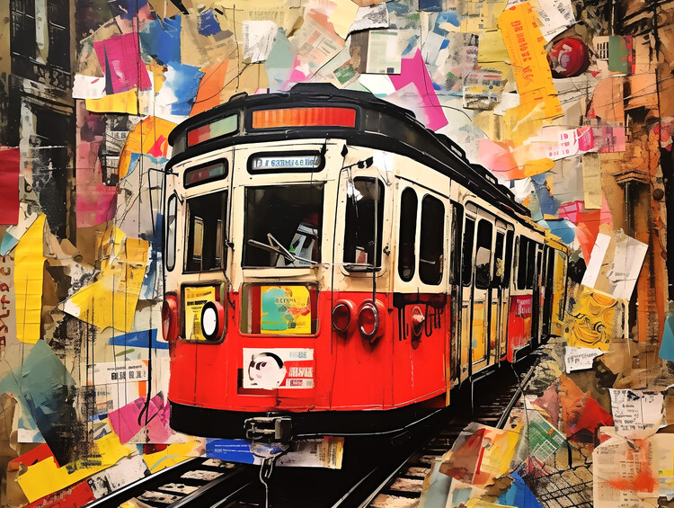 Poster Funicular train station Collage Stickers, posters prints