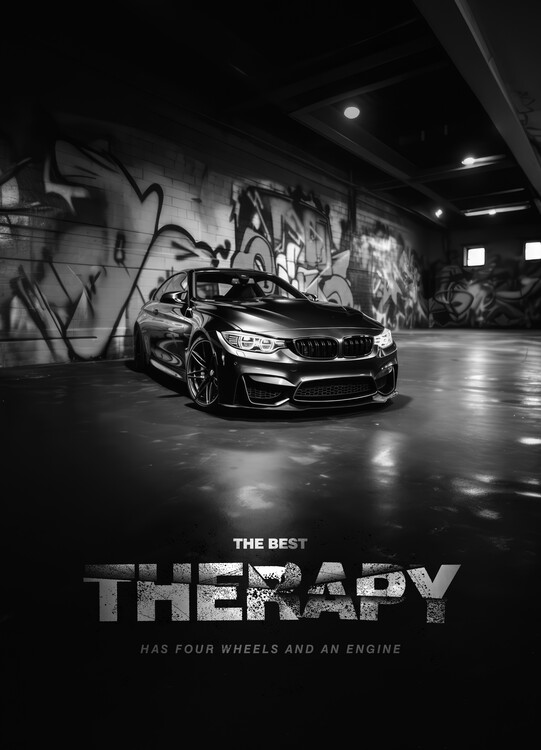 Plakat Minimalist M4 - The Best Therapy Has Four Wheels
