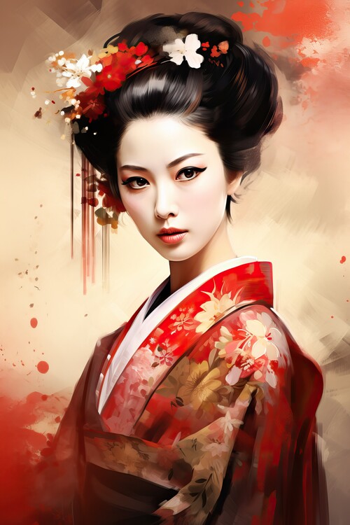 Плакат Portrait of a geisha in Japanese painting style