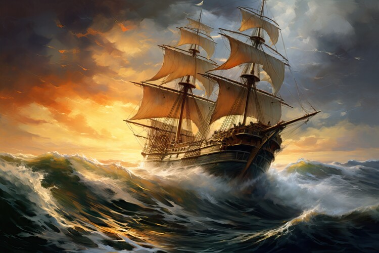 Poster Ship at sea painting style