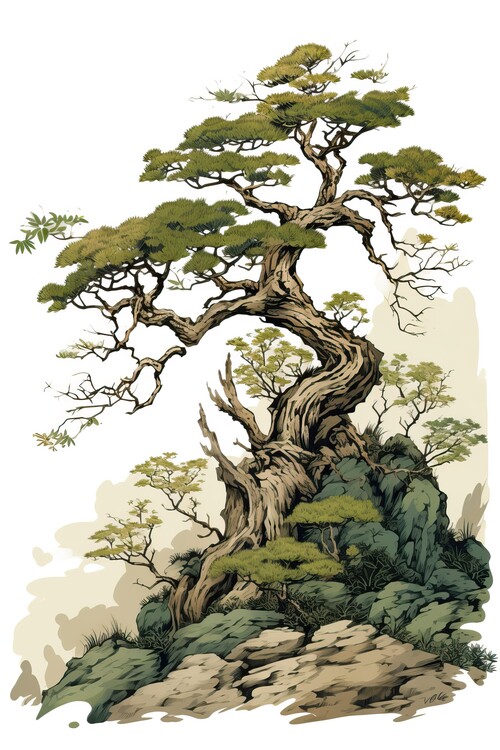 Poster Japanese painting style tree