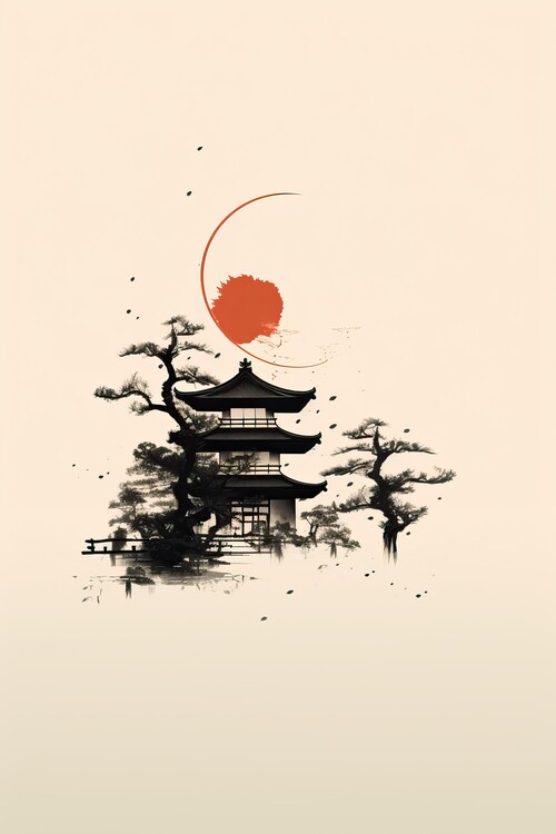 Poster Japanese landscape painting style