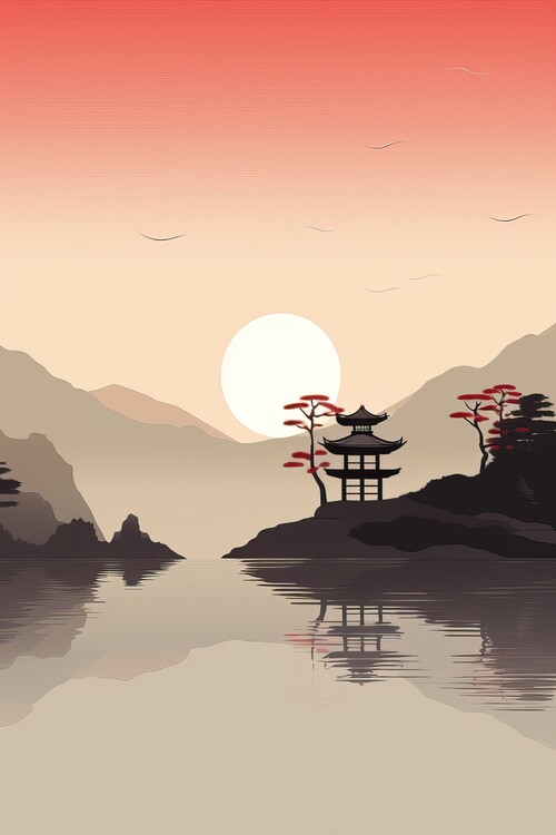Poster Japanese landscape painting style