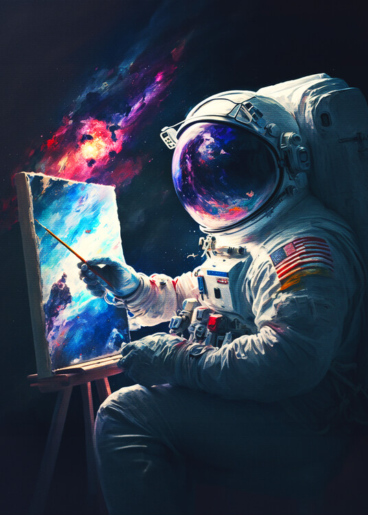 Plakát Astronaut floating in space holding a paintbrush