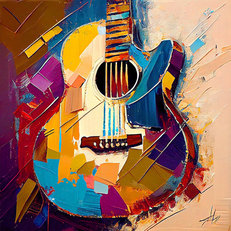 Poster Abstract music art, Electric guitar painting on full color