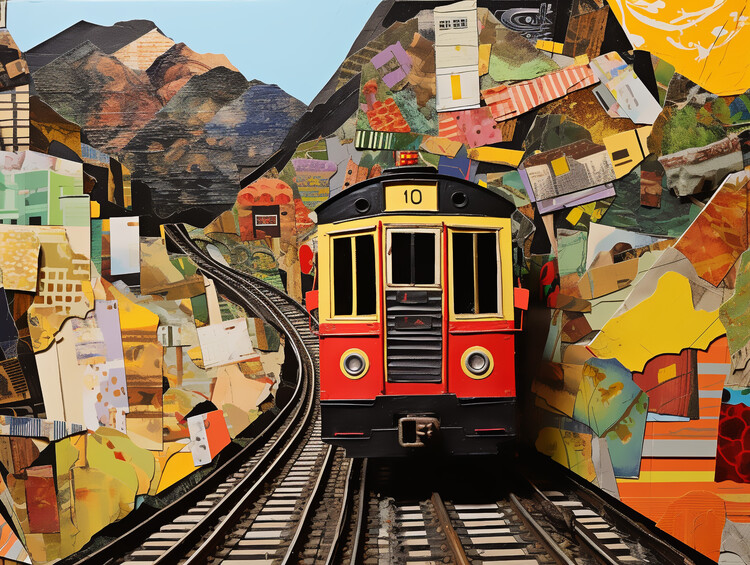 Poster Funicular train station Collage Stickers, wall art prints