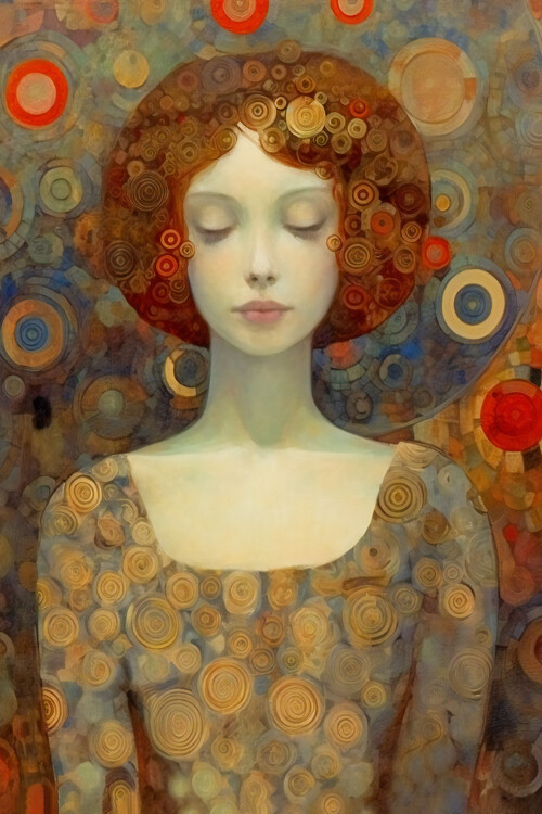Poster Emel Tunaboylu - Red haired Girl with circle texture