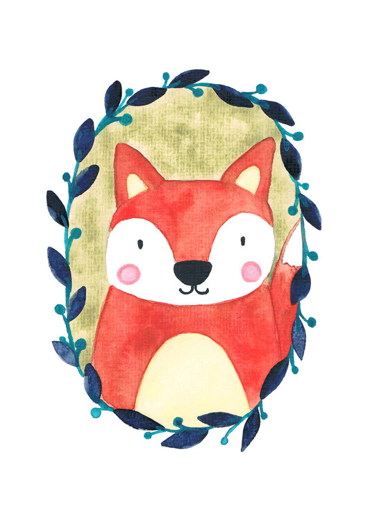Poster Little watercolor fox in frame