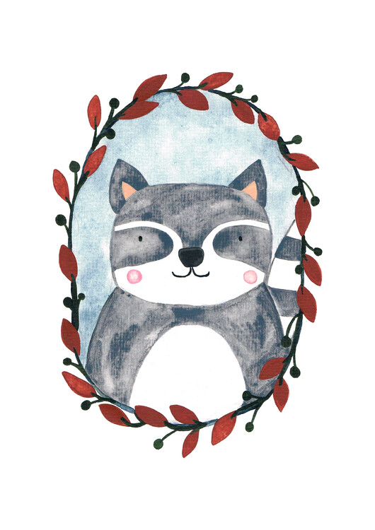 Poster Little watercolor racoon in frame